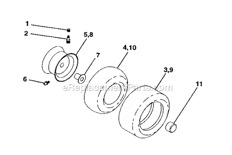 Wheels  Tires Diagram and Parts List for  Craftsman Lawn Tractor