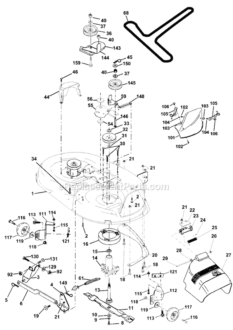 Mower Deck Diagram and Parts List for  Craftsman Lawn Tractor