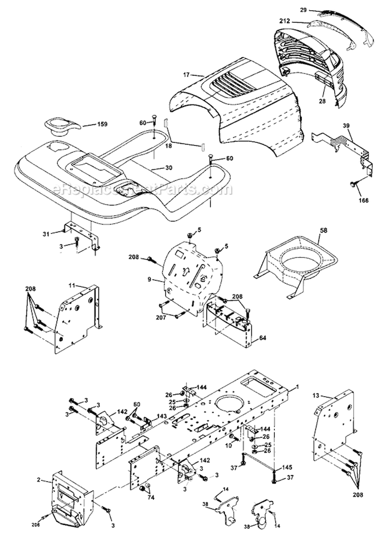 Chassis And Enclosures Diagram and Parts List for  Craftsman Lawn Tractor