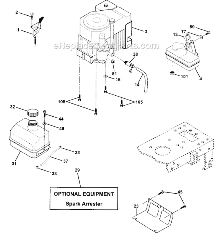 Engine Diagram and Parts List for  Craftsman Lawn Tractor