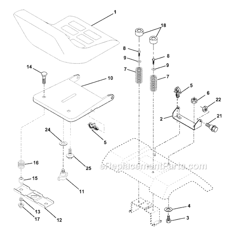 Seat Assembly Diagram and Parts List for  Craftsman Lawn Tractor