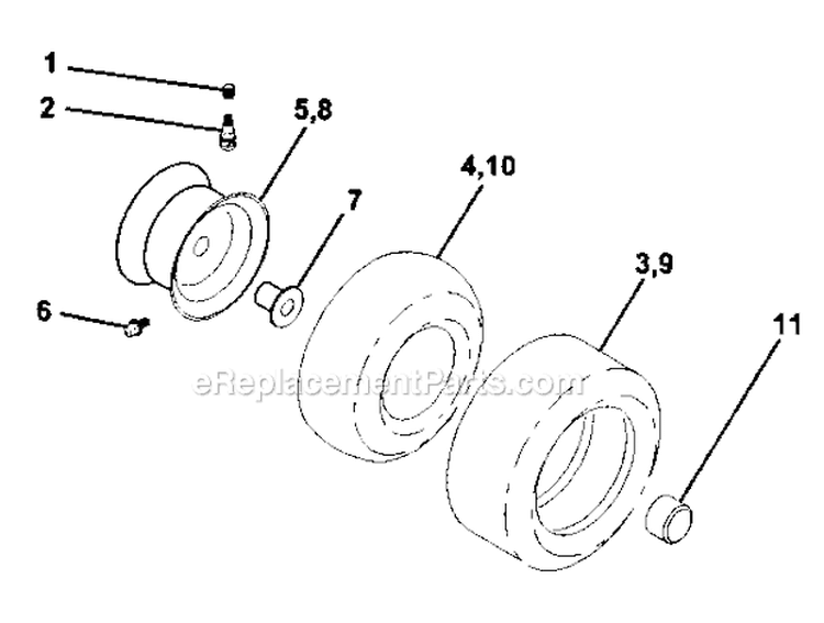 Wheels And Tires Diagram and Parts List for  Craftsman Lawn Tractor