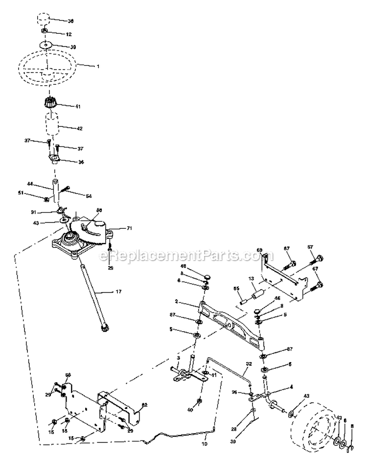 Steering Assembly Diagram and Parts List for  Craftsman Lawn Tractor