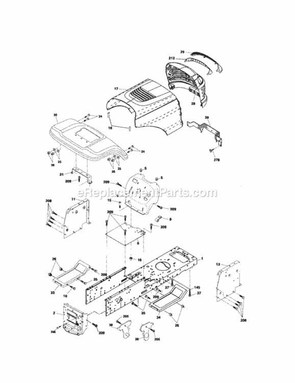 Chassis_And_Enclosures Diagram and Parts List for  Craftsman Lawn Tractor