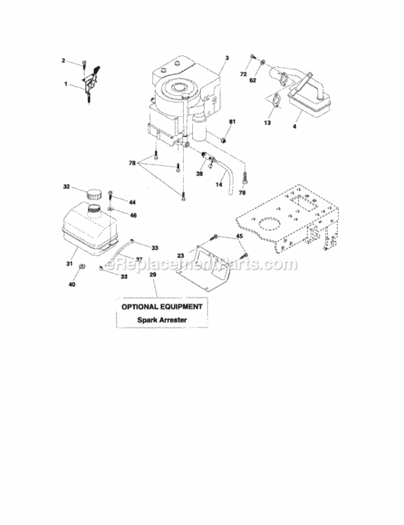 Engine Diagram and Parts List for  Craftsman Lawn Tractor