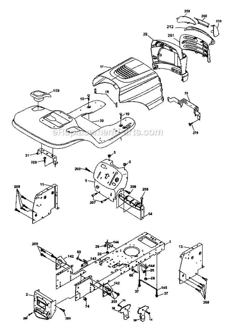 Chassis  Enclosures Diagram and Parts List for  Craftsman Lawn Tractor
