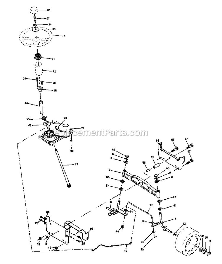 Steering Assembly Diagram and Parts List for  Craftsman Lawn Tractor