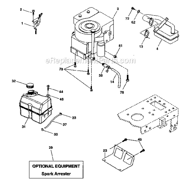 Engine Diagram and Parts List for  Craftsman Lawn Tractor