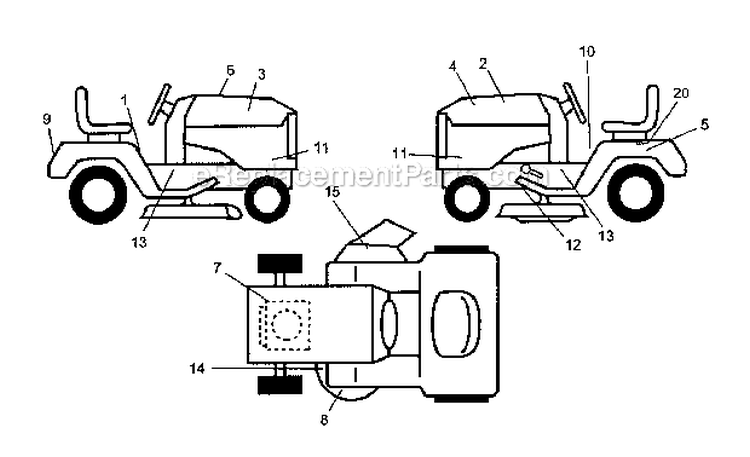 Decals Diagram and Parts List for  Craftsman Lawn Tractor
