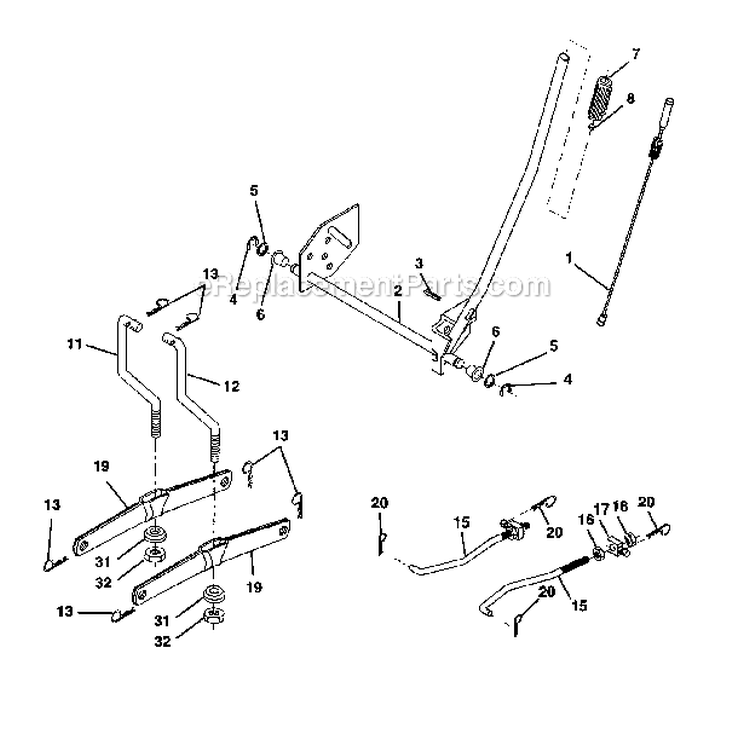Lift Assembly Diagram and Parts List for  Craftsman Lawn Tractor