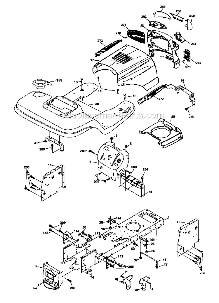 Chassis  Enclosures Diagram and Parts List for  Craftsman Lawn Tractor