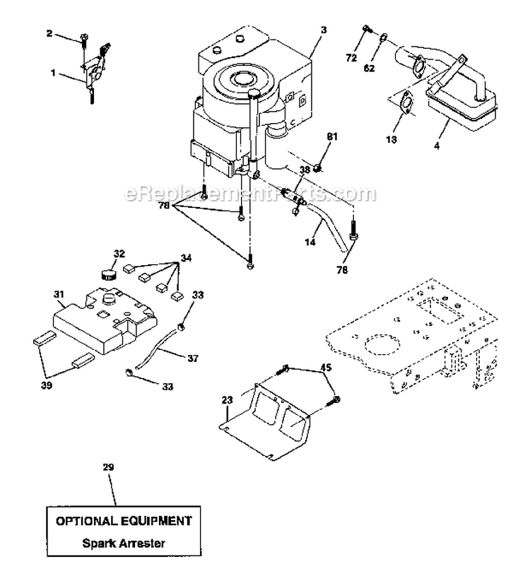 Engine Diagram and Parts List for  Craftsman Lawn Tractor