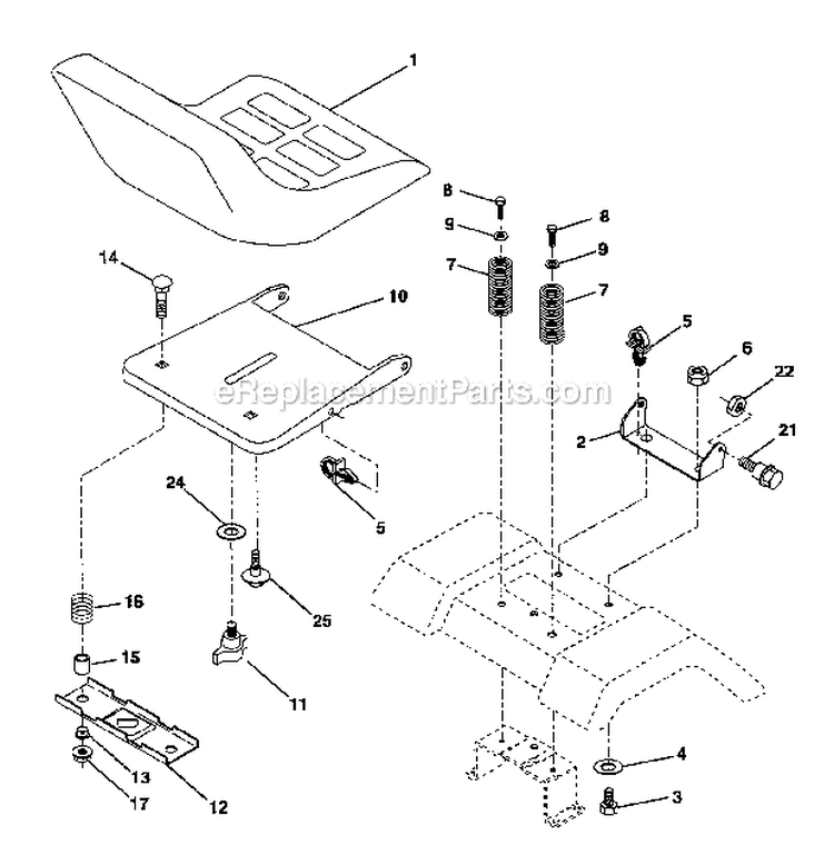 Seat Assembly Diagram and Parts List for  Craftsman Lawn Tractor