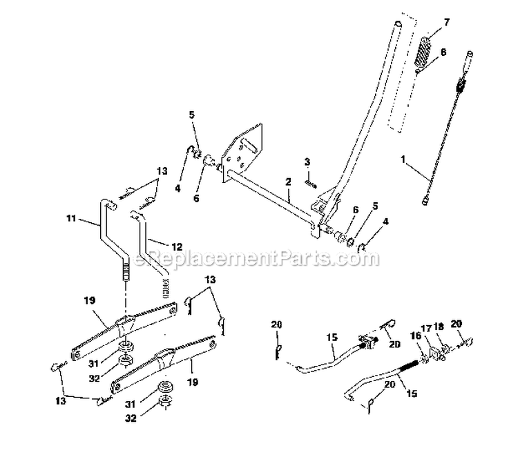 Lift Assembly Diagram and Parts List for  Craftsman Lawn Tractor