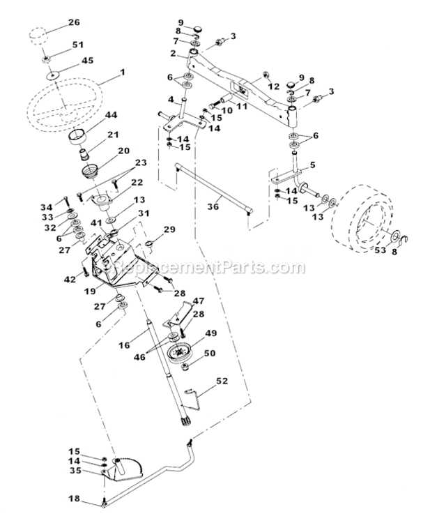 Steering Diagram and Parts List for  Craftsman Lawn Mower