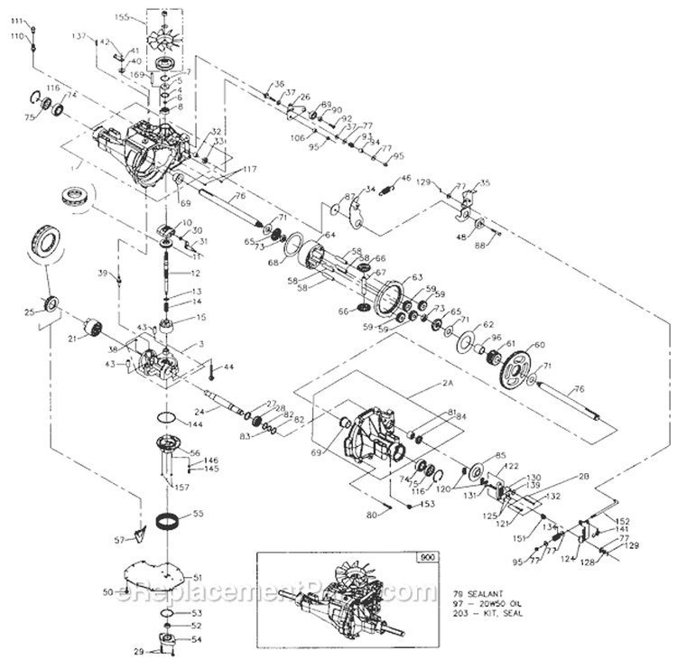 Hydro Gear Transaxle Diagram and Parts List for  Craftsman Lawn Tractor