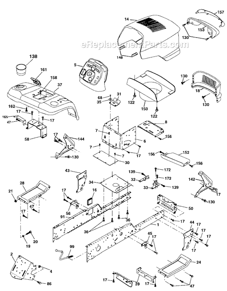 Chasis And Enclosures Diagram and Parts List for  Craftsman Lawn Tractor