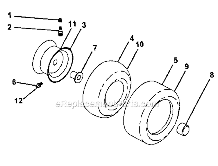 Wheels And Tires Diagram and Parts List for  Craftsman Lawn Tractor