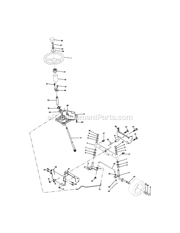 Steering_Assembly Diagram and Parts List for  Craftsman Lawn Tractor
