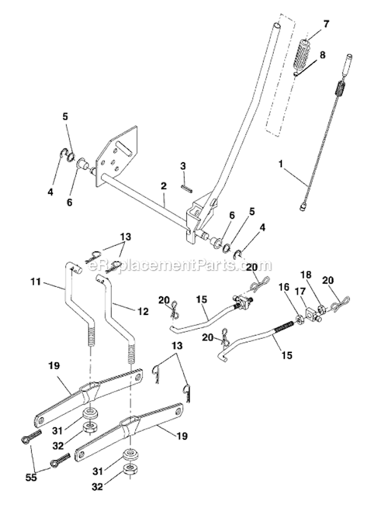 Lift Diagram and Parts List for  Craftsman Lawn Tractor