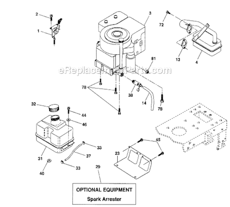 Engine Diagram and Parts List for  Craftsman Lawn Tractor