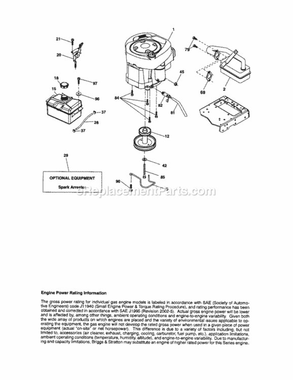 Engine Diagram and Parts List for  Craftsman Lawn Tractor
