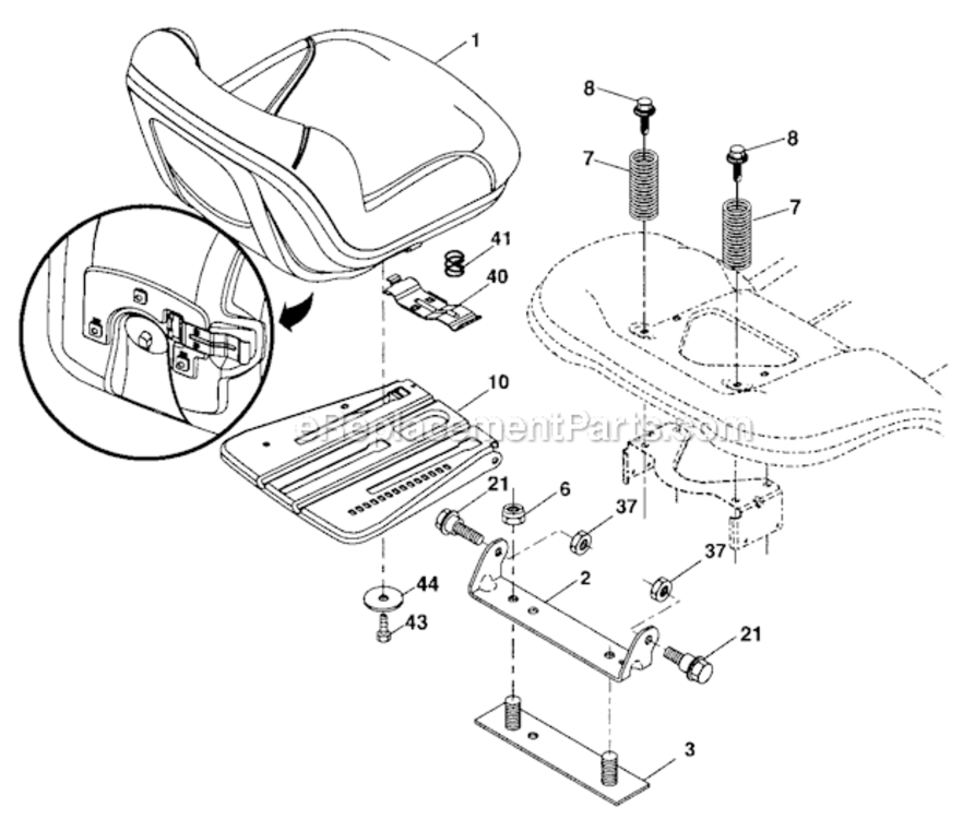 Seat Diagram and Parts List for  Craftsman Lawn Tractor