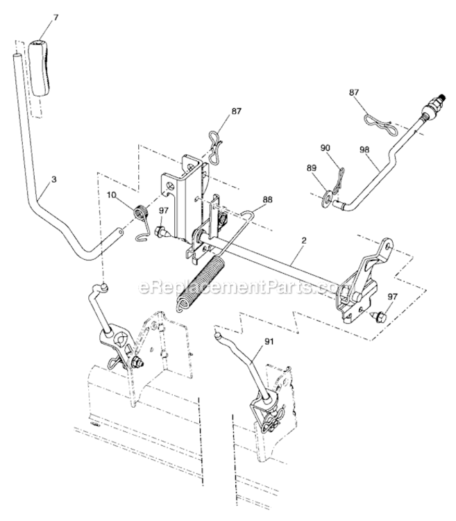 Lift Diagram and Parts List for  Craftsman Lawn Tractor