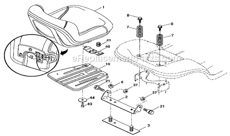 Seat Diagram and Parts List for  Craftsman Lawn Tractor
