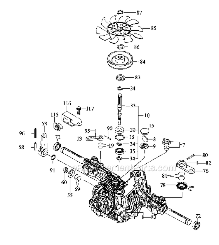 Transaxle-K46Bt Diagram and Parts List for  Craftsman Lawn Tractor