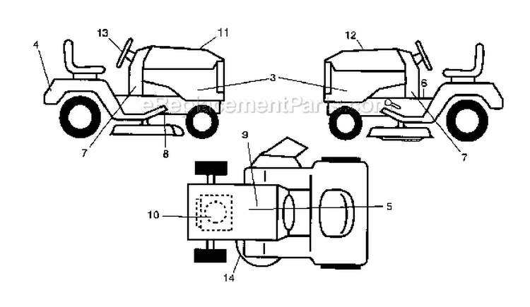 Decals Diagram and Parts List for  Craftsman Lawn Tractor