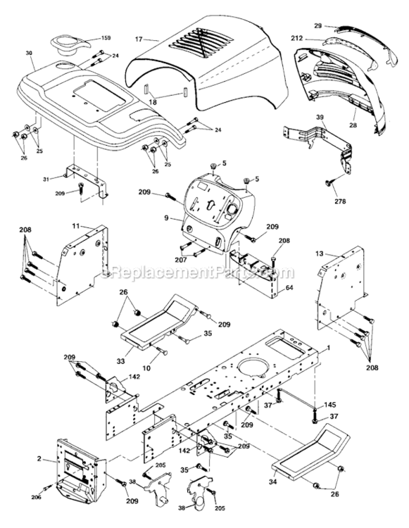 Chassis_And_Enclosures Diagram and Parts List for  Craftsman Lawn Tractor