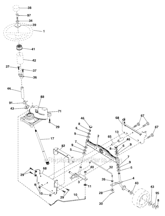 Steering Diagram and Parts List for  Craftsman Lawn Tractor