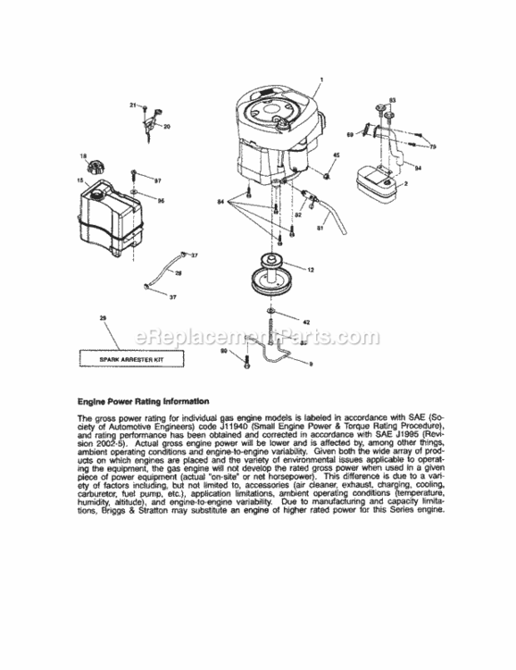 Engine Diagram and Parts List for  Craftsman Lawn Tractor