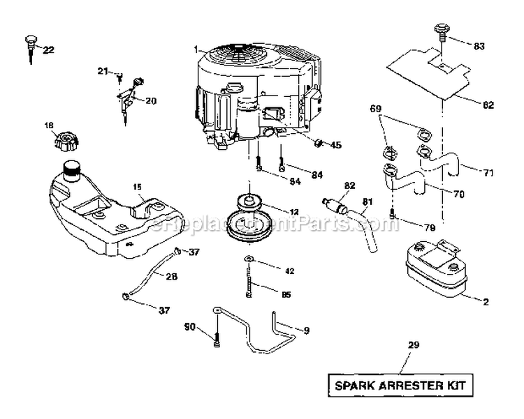 Engine Diagram and Parts List for  Craftsman Lawn Tractor