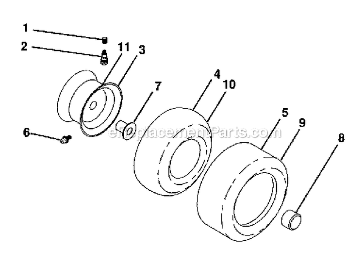 Wheels  Tires Diagram and Parts List for  Craftsman Lawn Tractor