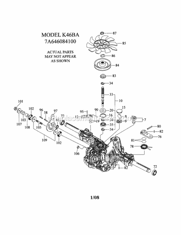 Transaxle Diagram and Parts List for  Craftsman Lawn Tractor