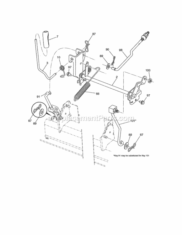 Lift Diagram and Parts List for  Craftsman Lawn Tractor