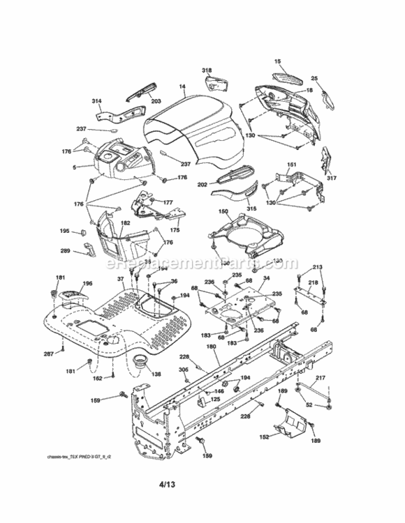 Page B Diagram and Parts List for  Craftsman Lawn Tractor