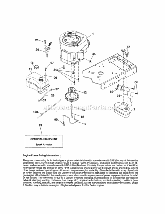 Engine Diagram and Parts List for  Craftsman Lawn Tractor