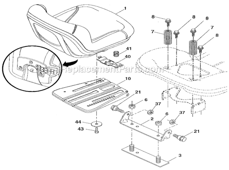 Seat Diagram and Parts List for  Craftsman Lawn Tractor