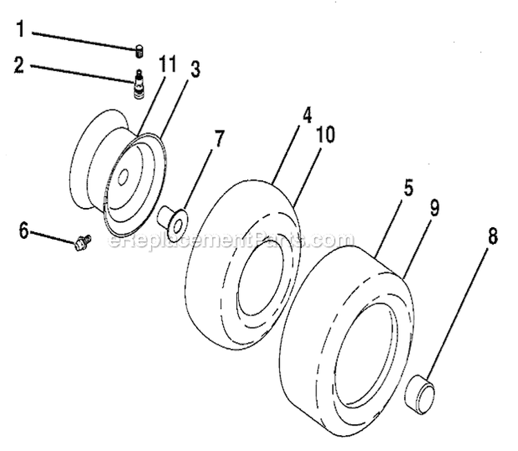 Wheels And Tires Diagram and Parts List for  Craftsman Lawn Tractor