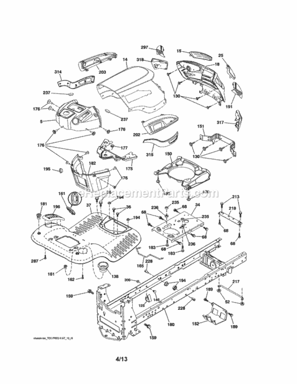 Page B Diagram and Parts List for  Craftsman Lawn Tractor