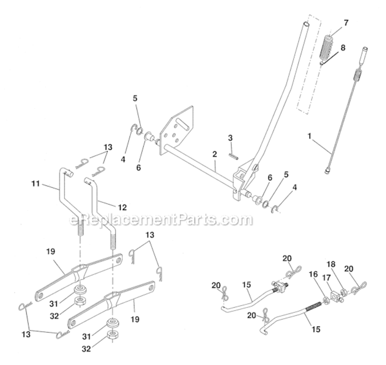 Lift Diagram and Parts List for  Craftsman Lawn Tractor