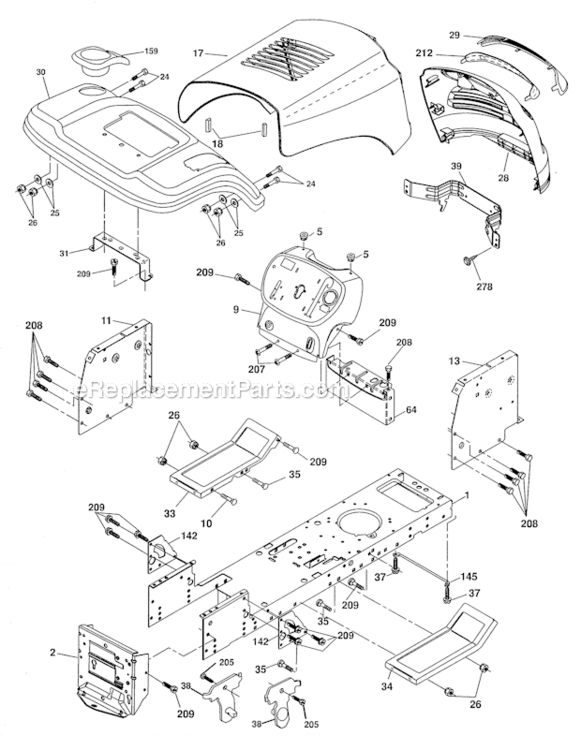 Chassis_And_Enclosures Diagram and Parts List for  Craftsman Lawn Tractor
