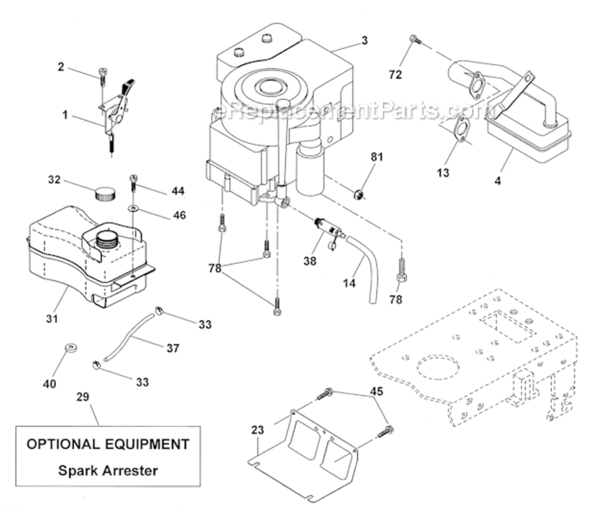 Engine Diagram and Parts List for  Craftsman Lawn Tractor