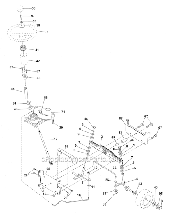 Steering Diagram and Parts List for  Craftsman Lawn Tractor