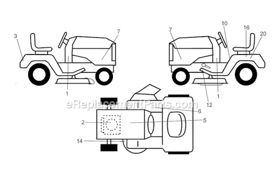 Decals Diagram and Parts List for  Craftsman Lawn Tractor