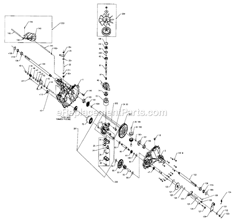 Transaxle Diagram and Parts List for  Craftsman Lawn Tractor