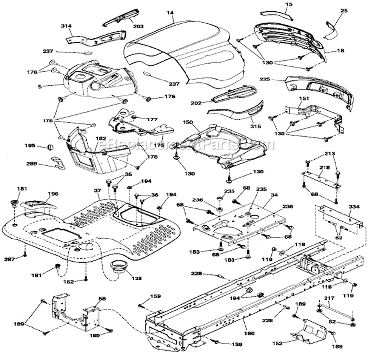 Chassis Diagram and Parts List for  Craftsman Lawn Tractor